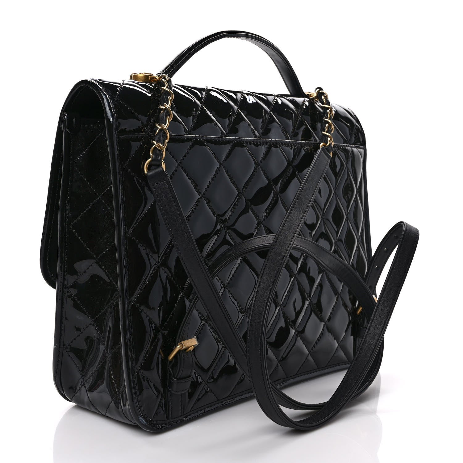 Chanel Patent Quilted Large School Memory Top Handle Flap Black 2 of 10