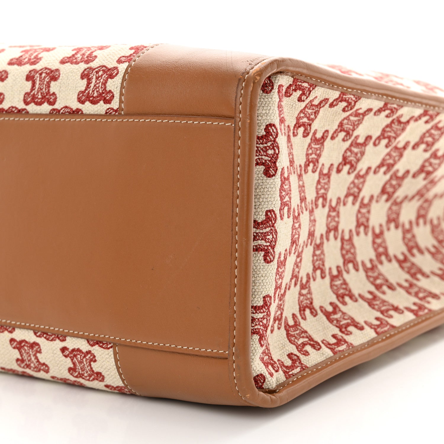 Celine Canvas Calfskin Triomphe Embroidered Horizontal Cabas Burgundy 9 of 12
