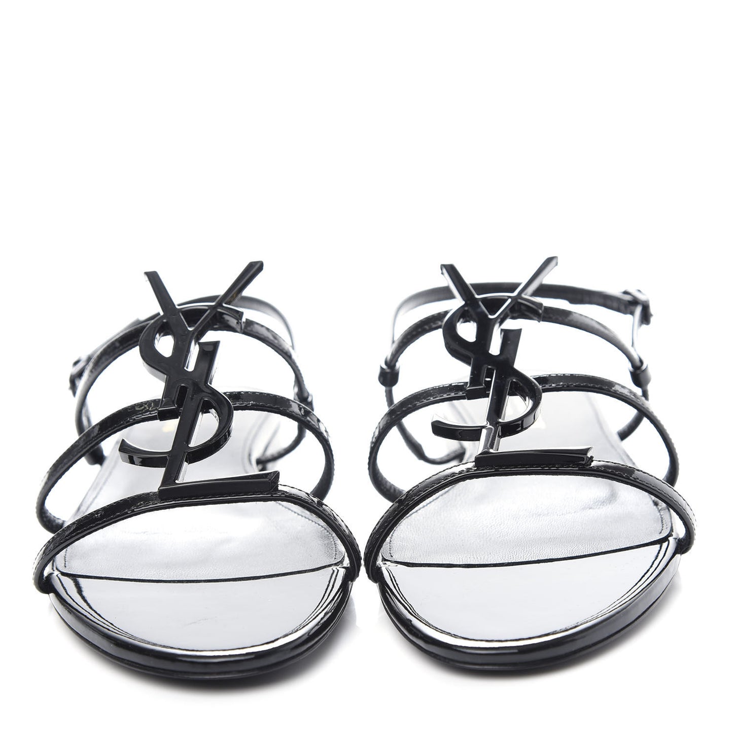 Patent Calfskin Cassandra Monogram Sandals 37.5 Black