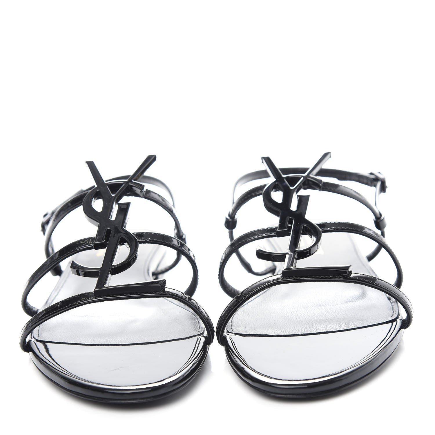 Saint Laurent Patent Calfskin Cassandra Monogram Sandals 37.5 Black 5 of 10