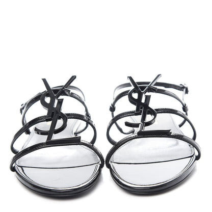Saint Laurent Patent Calfskin Cassandra Monogram Sandals 37.5 Black 5 of 10