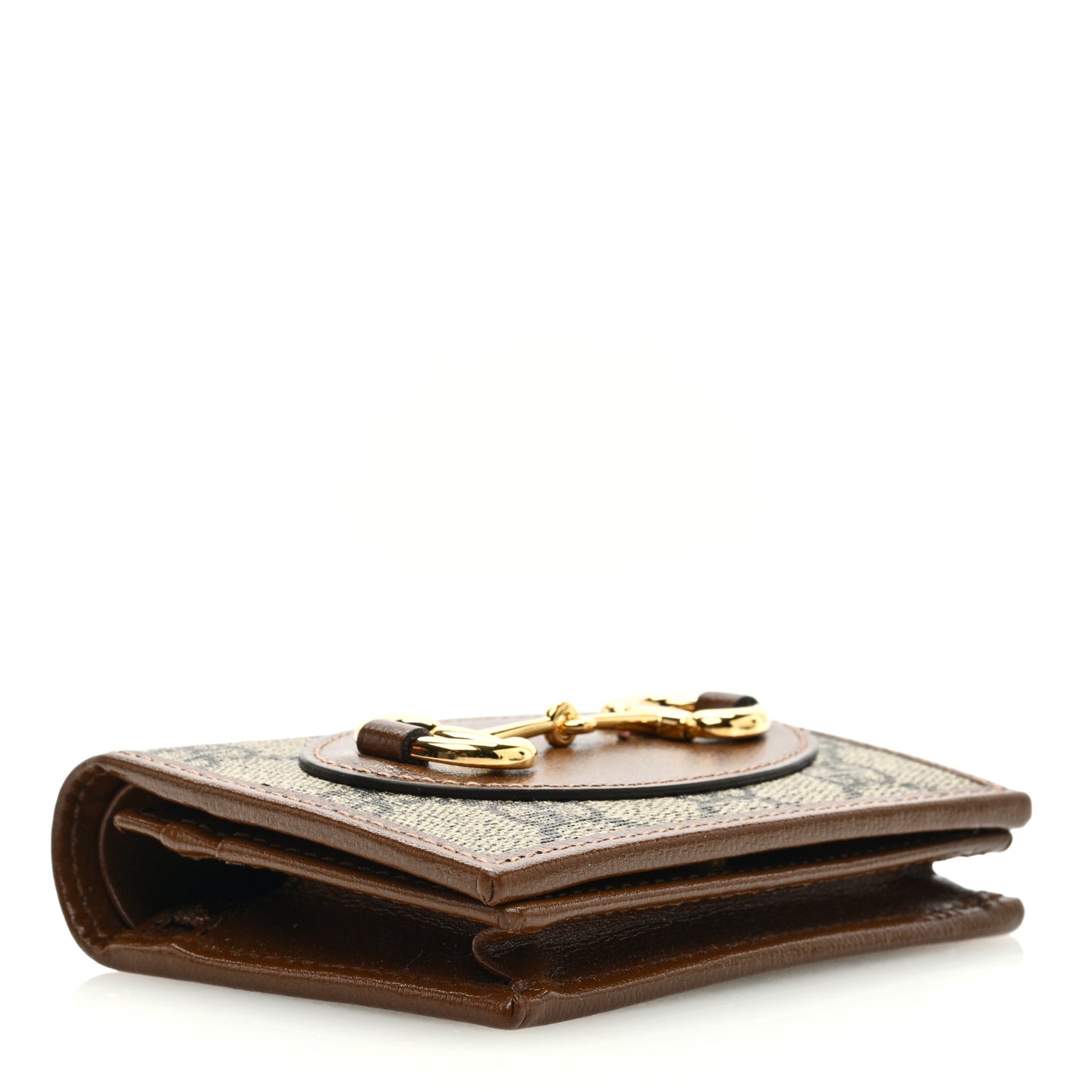 GG Supreme Monogram Horsebit 1955 Card Case Wallet Beige Ebony Brown Sugar