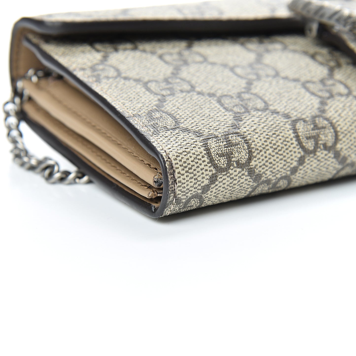 GG Supreme Monogram Dionysus Chain Clutch Wallet Beige Taupe