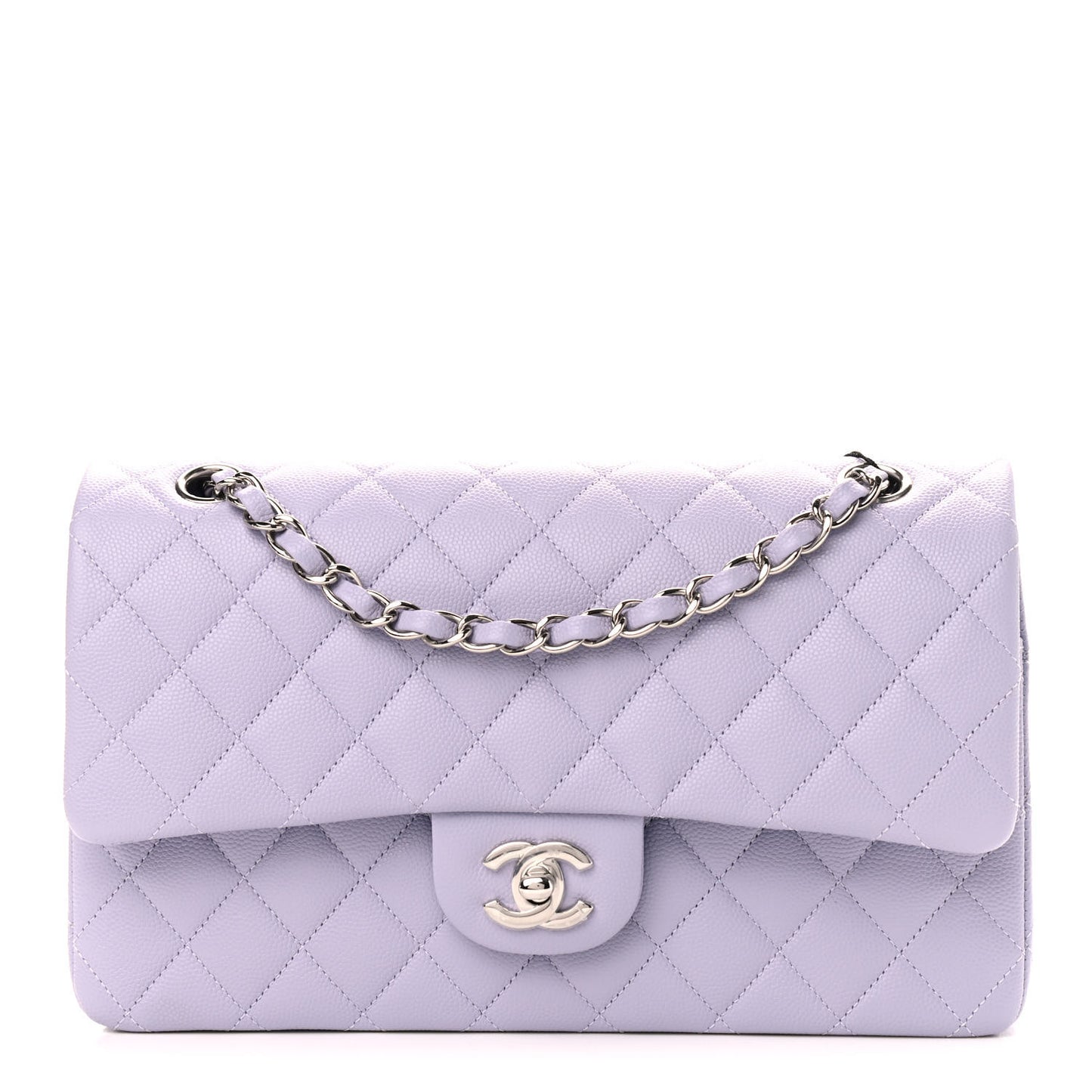 Caviar Quilted Medium Double Flap Light Purple