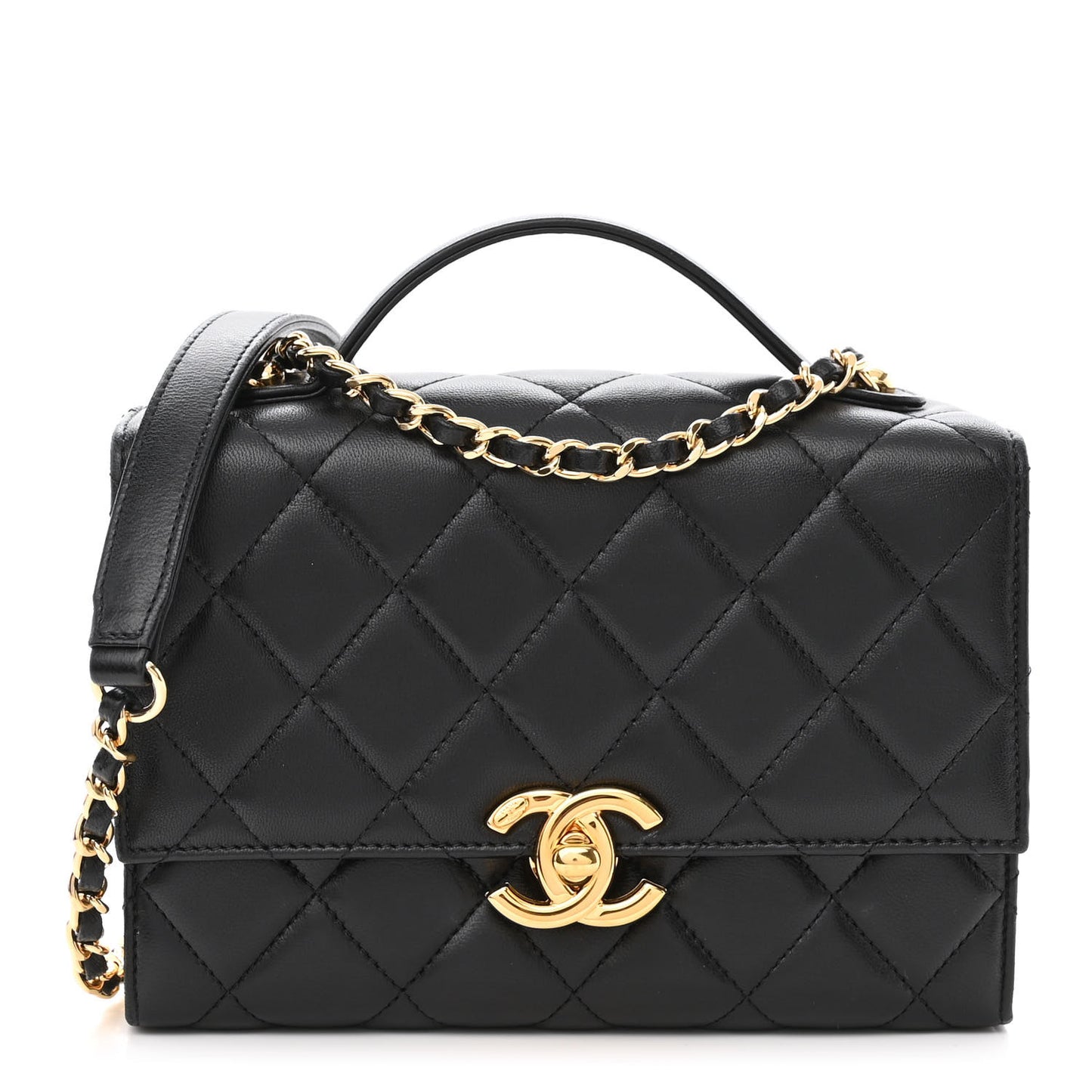 Lambskin Quilted Mini Golden Plate Flap Black