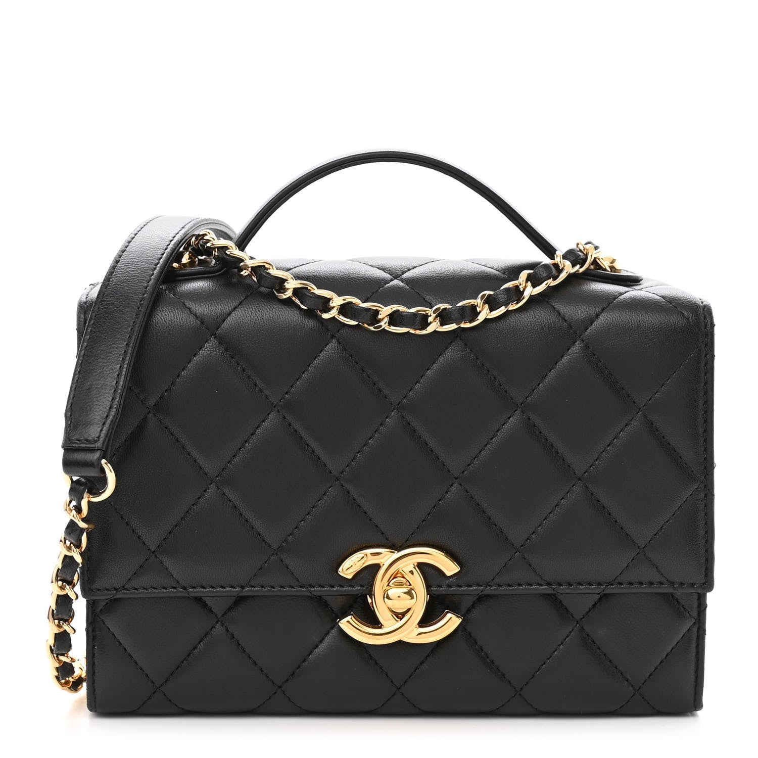 Chanel Lambskin Quilted Mini Golden Plate Flap Black 1 of 11