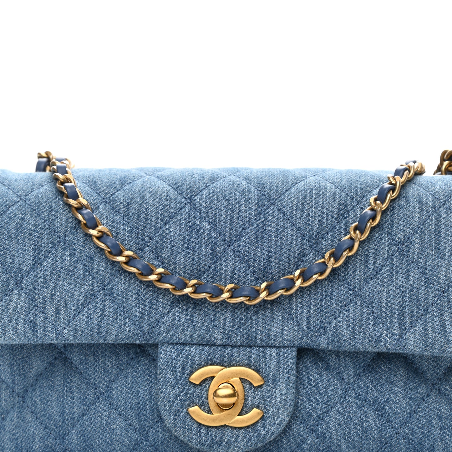 Denim Quilted Mini Pearl Crush Rectangular Flap Blue