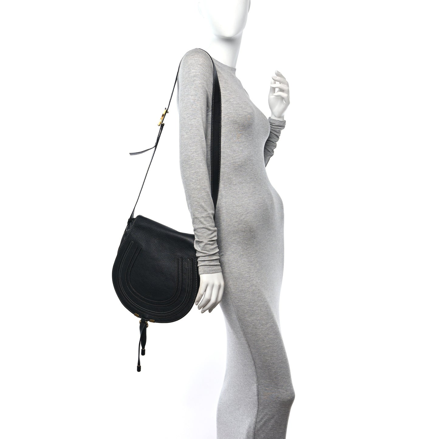 Calfskin Medium Marcie Round Crossbody Bag Black