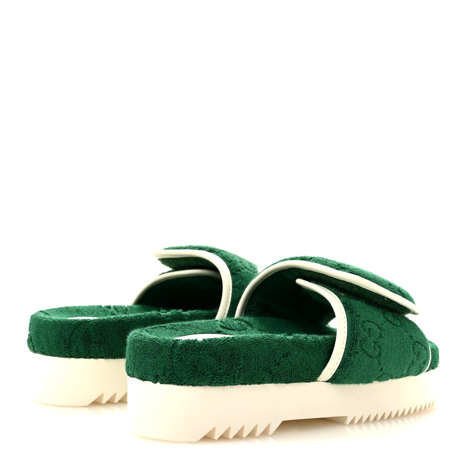Gucci X ADIDAS Terry Cloth Trefoil GG Monogram Womens Platform Sandals 36 Green Off White 5 of 9