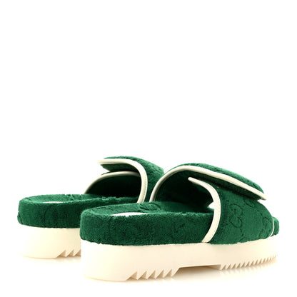 Gucci X ADIDAS Terry Cloth Trefoil GG Monogram Womens Platform Sandals 36 Green Off White 5 of 9