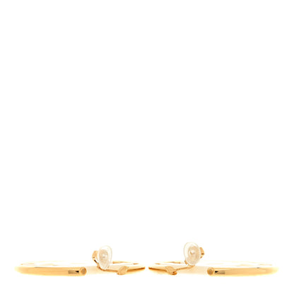 Chanel Metal Enamel CC Hoop Clip On Earrings Gold White 3 of 4