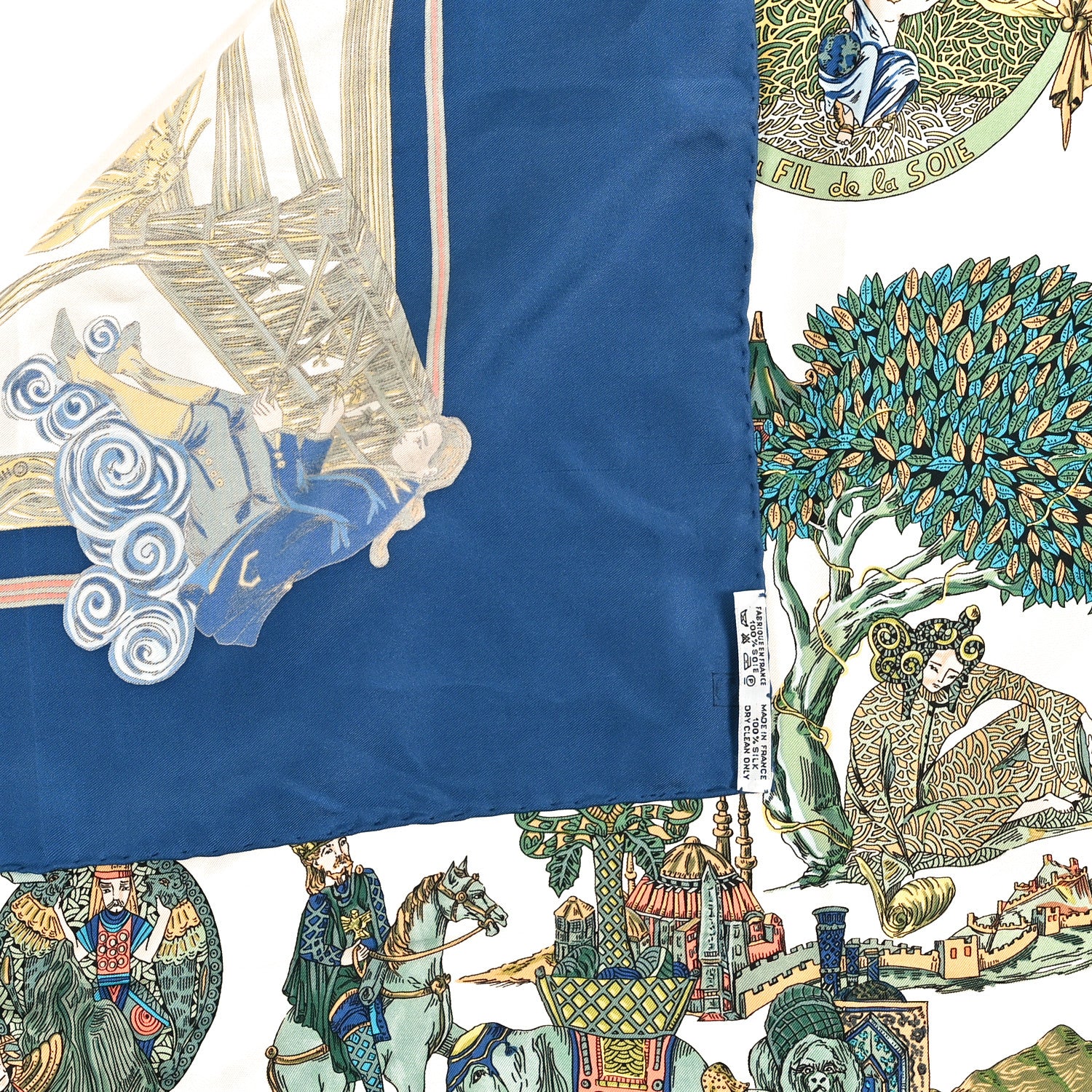 Hermes Silk Au Fil De La Soie Scarf 90 Blue White Multicolor 6 of 8