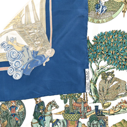 Hermes Silk Au Fil De La Soie Scarf 90 Blue White Multicolor 6 of 8