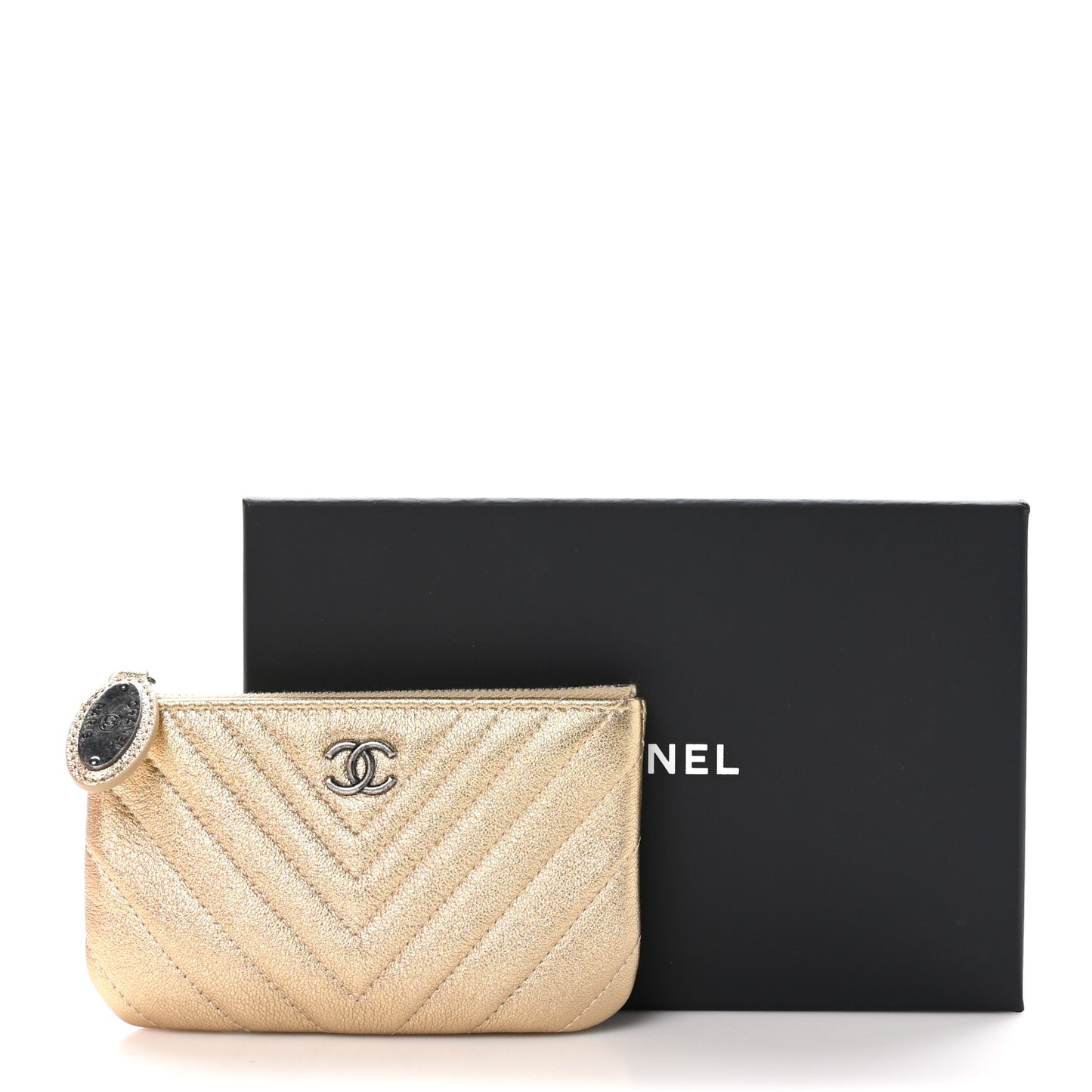 Metallic Sheepskin Chevron Quilted Small Cosmetic Case Gold
