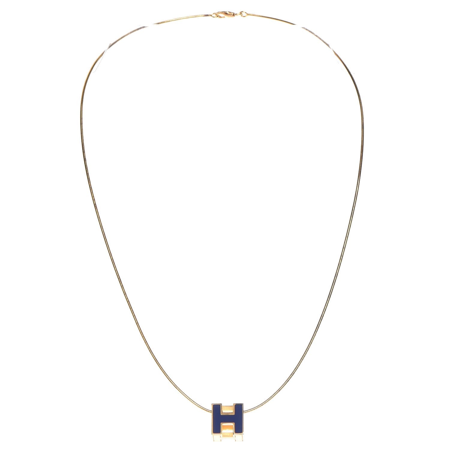 Hermes Gold Lacquered Cage d'H Pendant Necklace Bleu Electrique 3 of 9