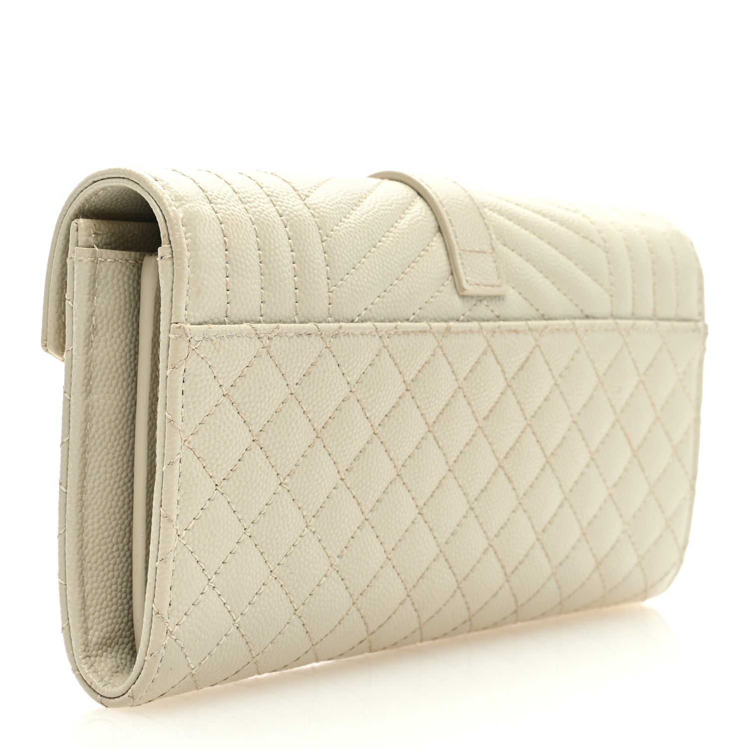 Saint Laurent Grain De Poudre Mixed Matelasse Triquilt Large Monogram Wallet Beige 3 of 8
