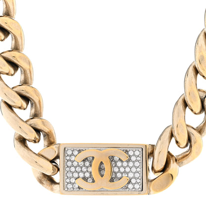 Chanel Crystal CC Chain Link Choker Necklace Gold 4 of 5