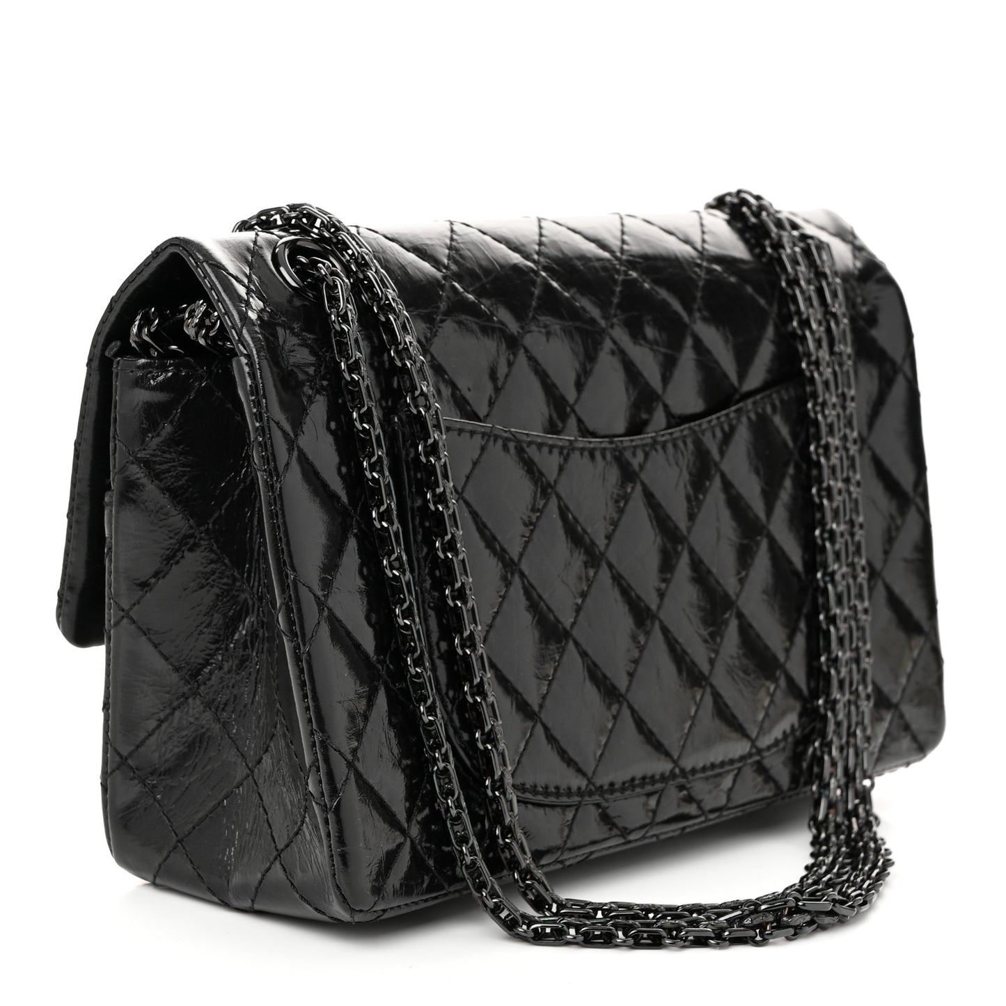 Glazed Aged Calfskin Quilted 2.55 Reissue 225 Flap So Black