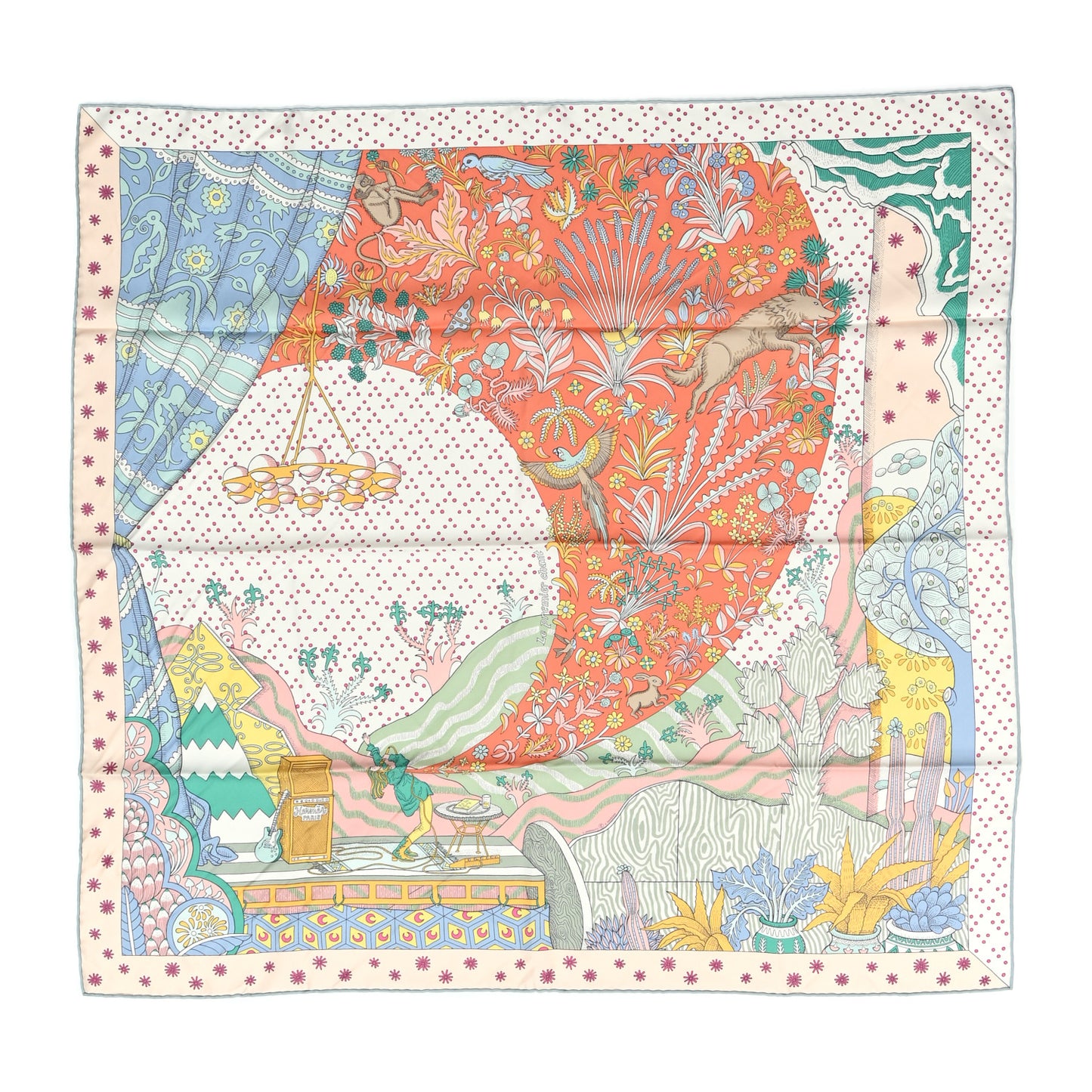 Silk Le Premier Chant Scarf 90 Abricot Ciel Vert