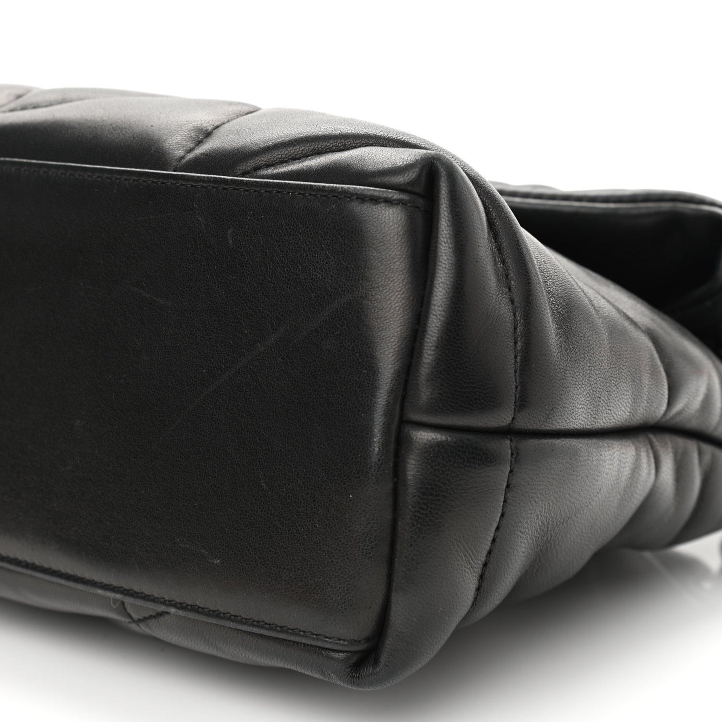 Lambskin Quilted Small Loulou Puffer Monogram Chain Satchel Black