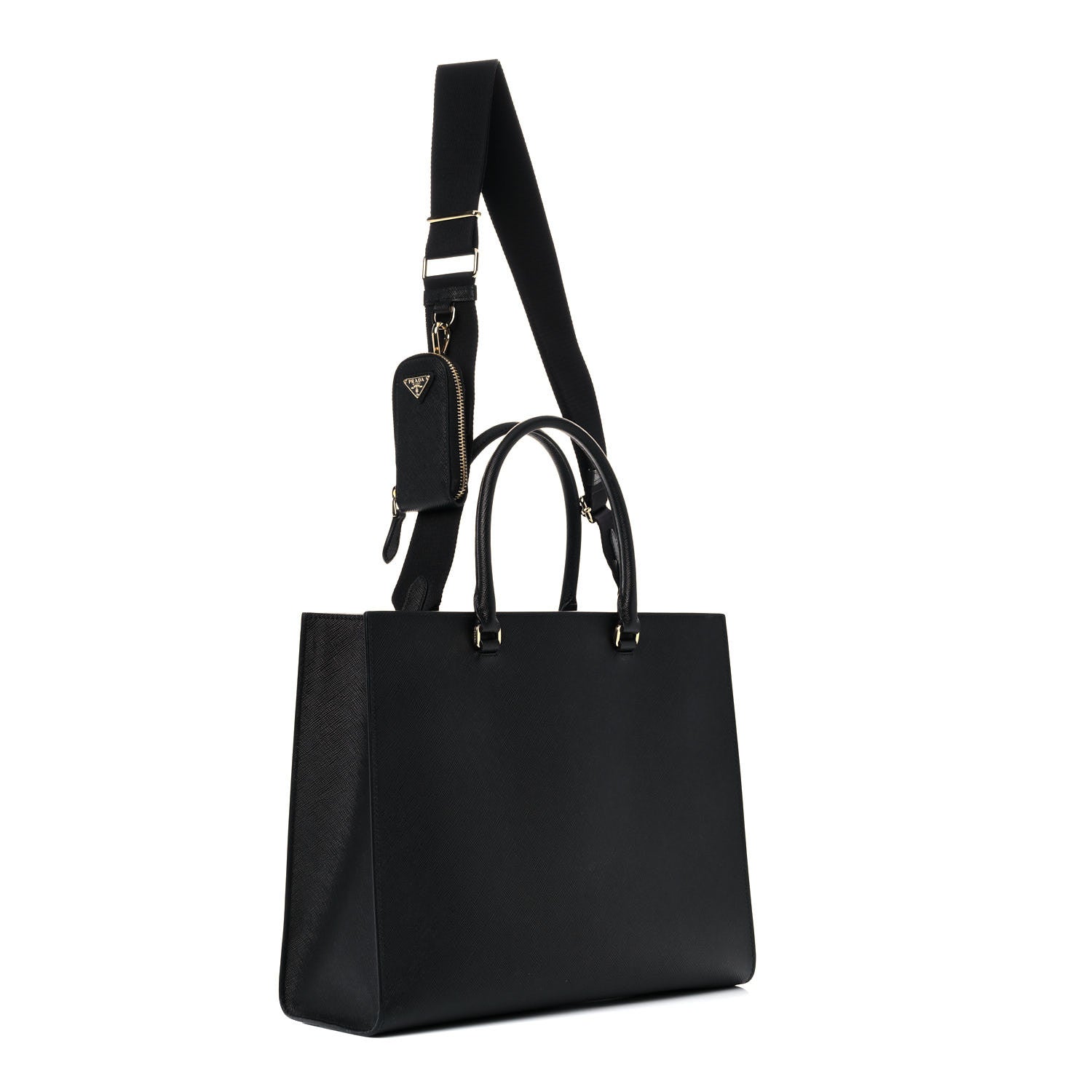 Prada Saffiano Lux Logo Embossed Large Shoulder Tote Handbag Black 1 of 24