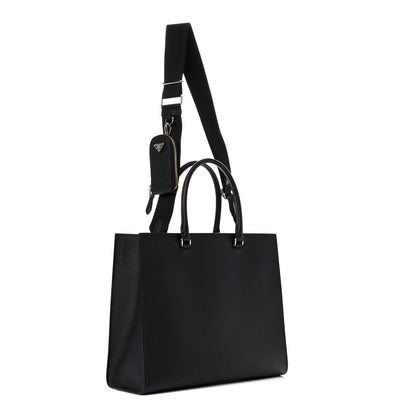 Prada Saffiano Lux Logo Embossed Large Shoulder Tote Handbag Black 1 of 24