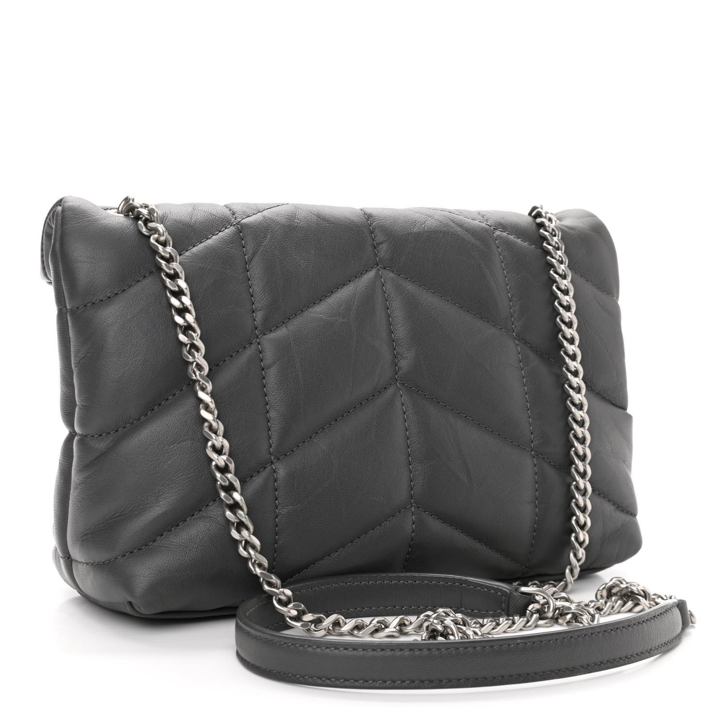 Lambskin Quilted Toy Loulou Puffer Monogram Chain Satchel Storm