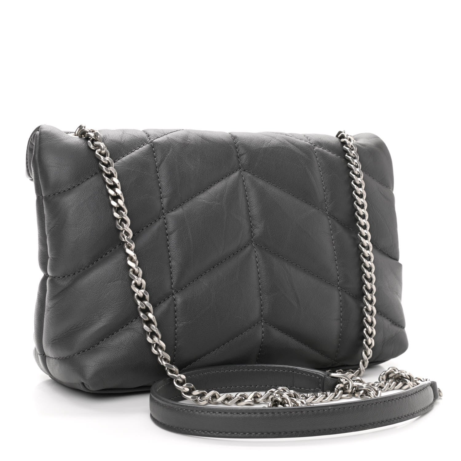Saint Laurent Lambskin Quilted Toy Loulou Puffer Monogram Chain Satchel Storm 3 of 10