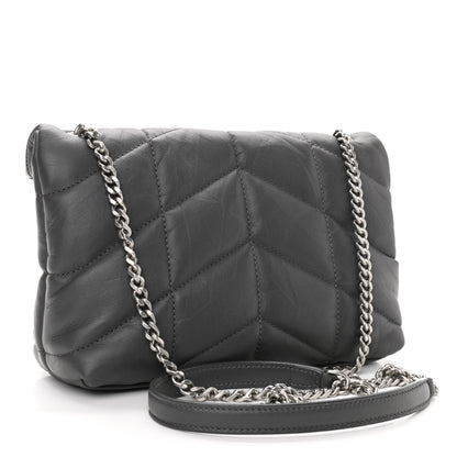 Saint Laurent Lambskin Quilted Toy Loulou Puffer Monogram Chain Satchel Storm 3 of 10