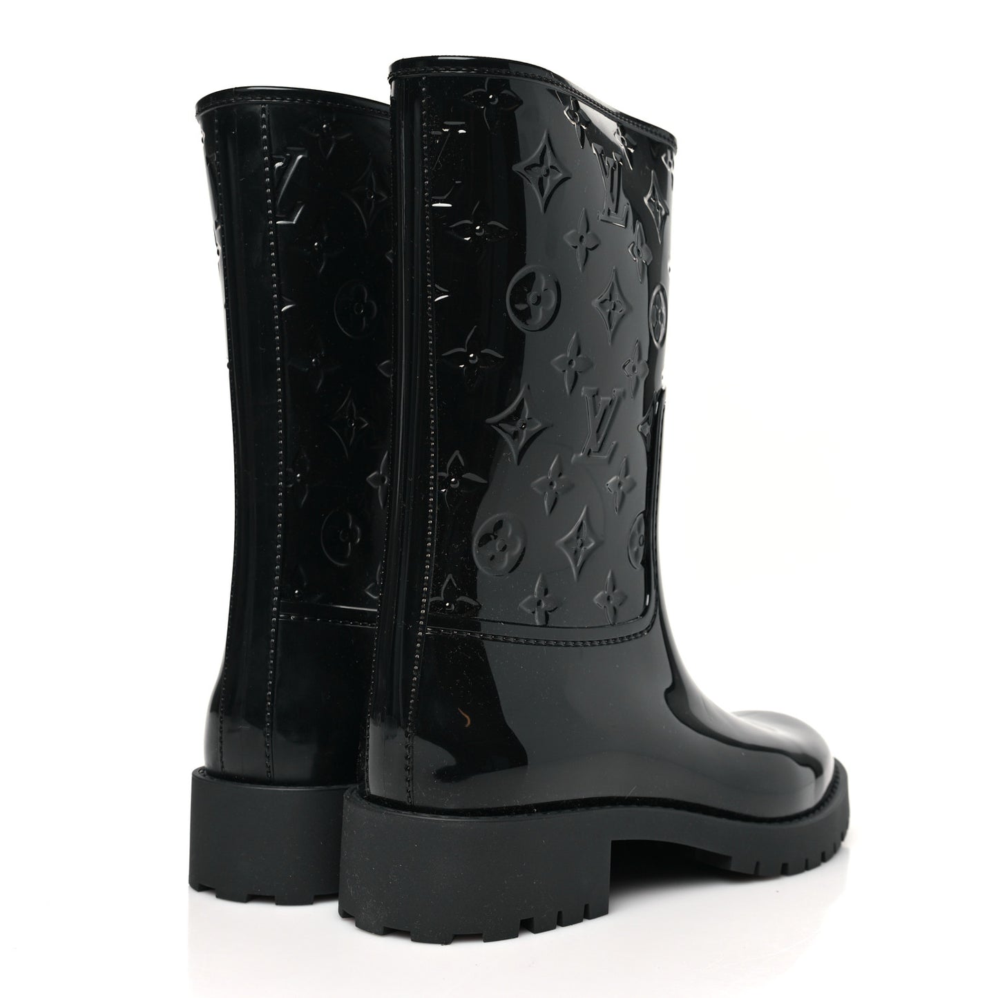 Rubber Embossed Monogram Splash Rain Short Boots 38 Black