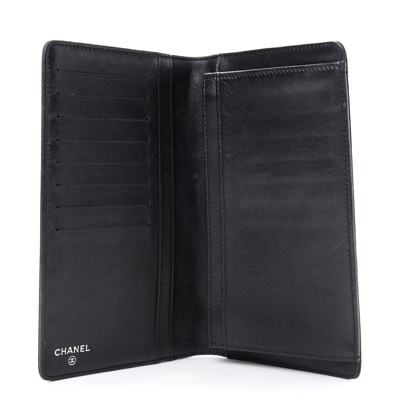 Lambskin Camellia Embossed Yen Wallet Black