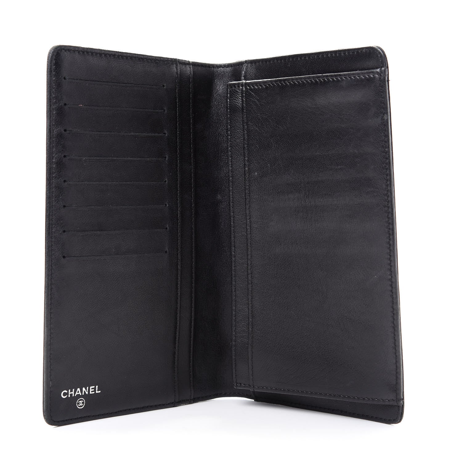 Chanel Lambskin Camellia Embossed Yen Wallet Black 5 of 10