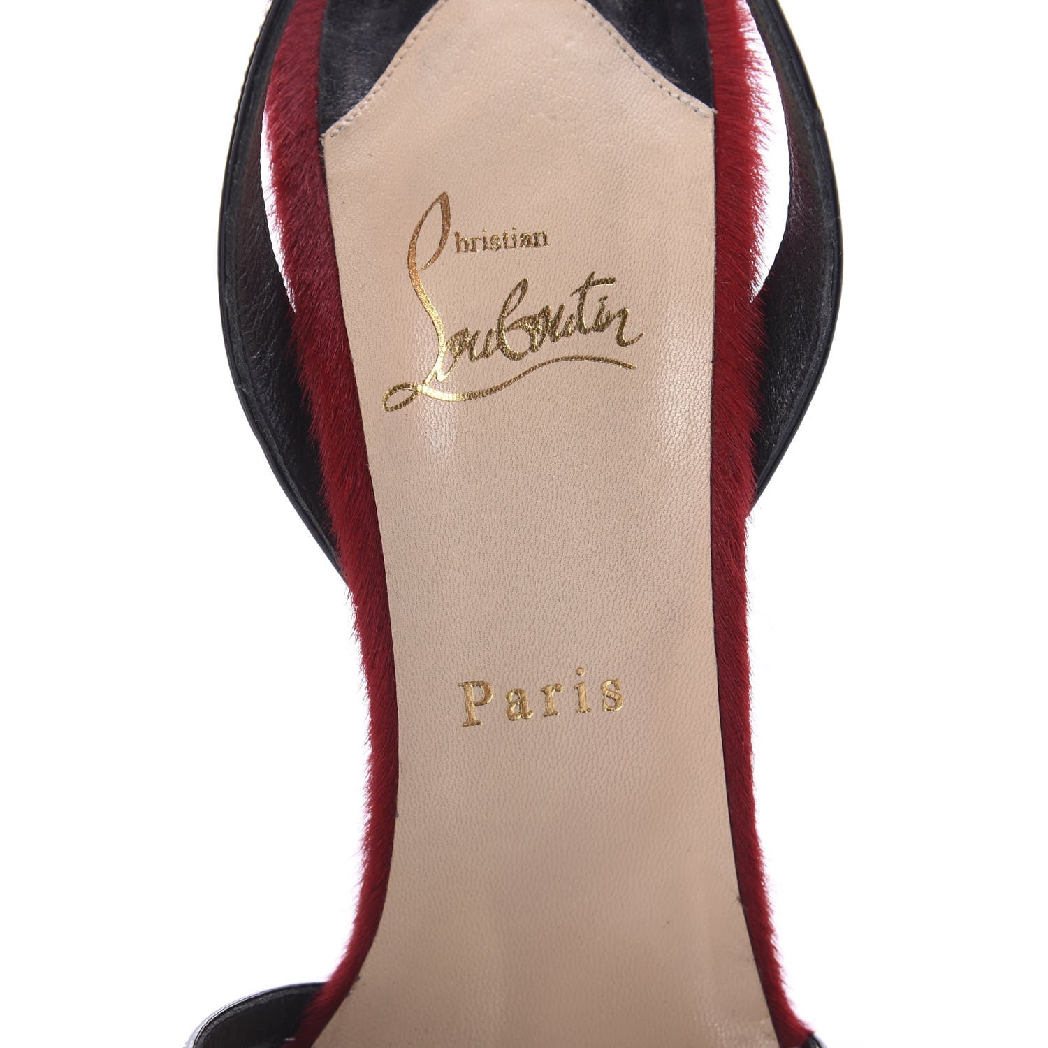 Christian Louboutin Patent Calfskin Pony Hair Passiflore 140 Platform Sandals 41 Black Red Flame 5 of 7