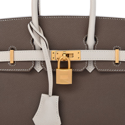Hermes Epsom Horseshoe Birkin 25 Etoupe Craie 34 of 35