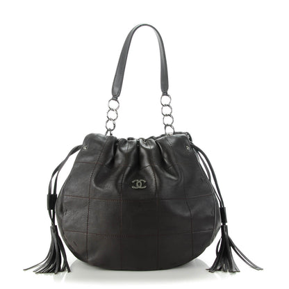 Chanel Calfskin Square Stitch Drawstring Shoulder Bag Brown 1 of 7