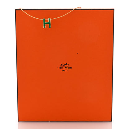 Hermes Lacquered Gold Pop H Pendant Necklace Vert Malachite 5 of 5