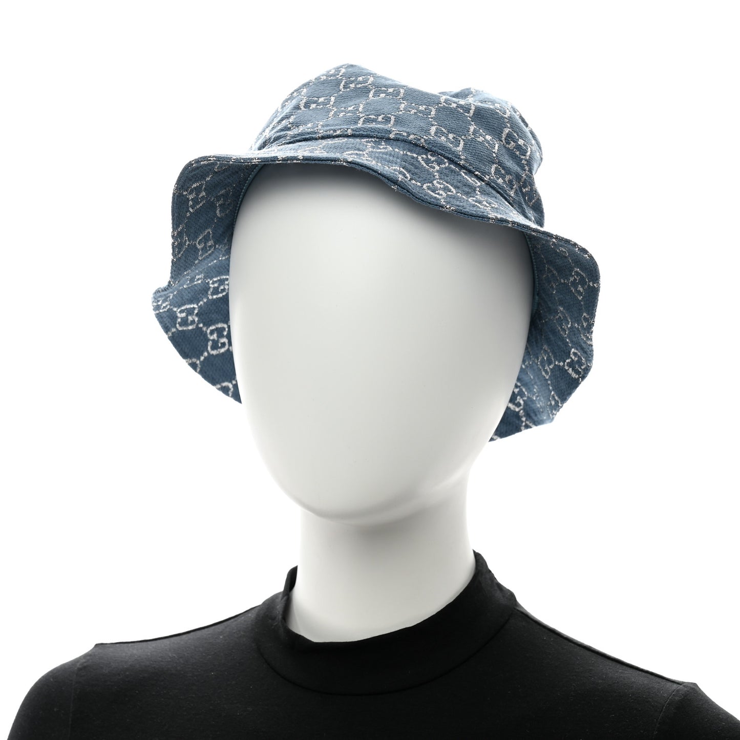 Canvas Lame GG Monogram Bucket Hat M Light Blue Silver
