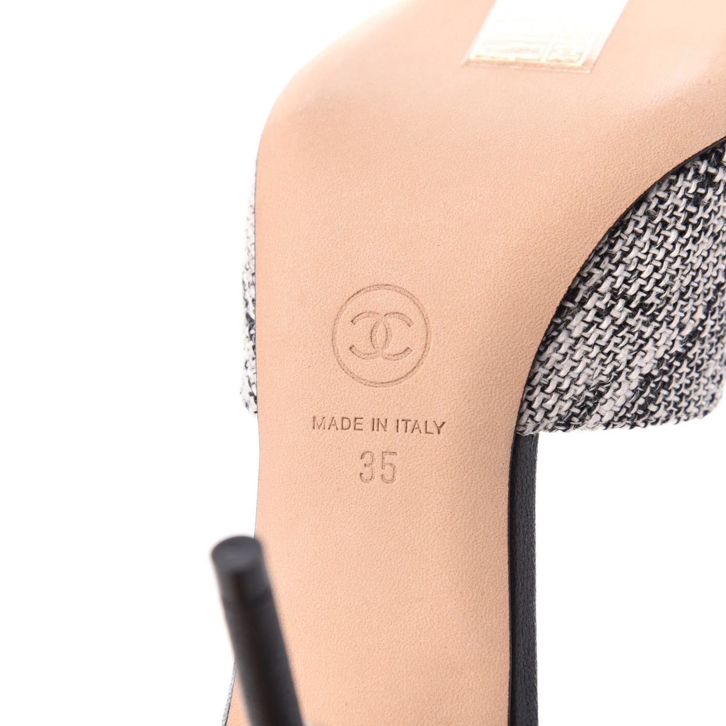Tweed Goatskin Pearl Mules 35 Black White
