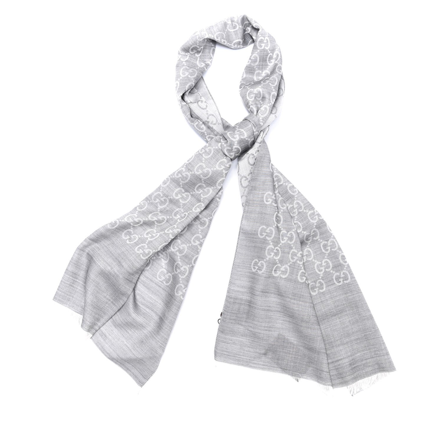 Gucci Wool Silk GG Monogram GGNat Scarf Lead 1 of 4