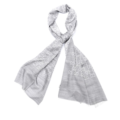 Gucci Wool Silk GG Monogram GGNat Scarf Lead 1 of 4