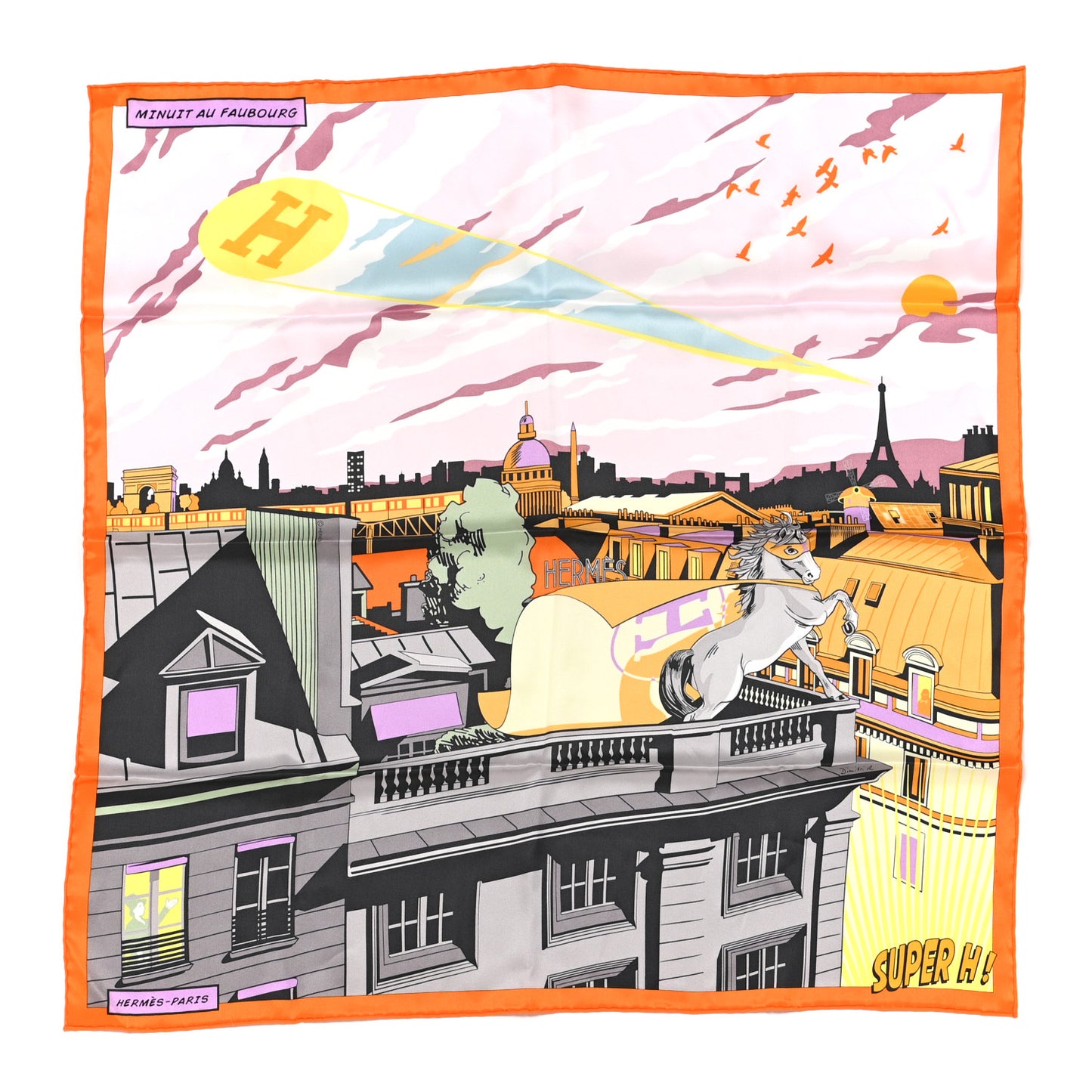 Silk Minuit Au Faubourg Scarf 70 Orange Gris Jaune