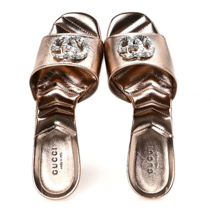 Gucci Metallic Nappa Crystal Double G Mules 37 Rame 2 of 9