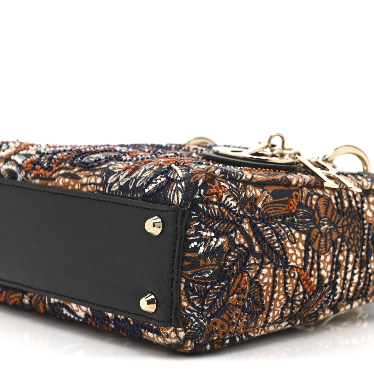 Smooth Calfskin Beaded Animals Mini Lady Dior Orange Multicolor