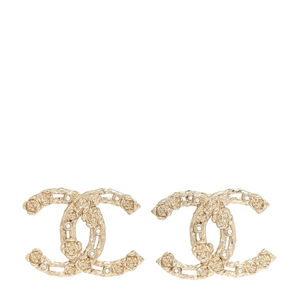 Chanel Crystal CC Camellia Earrings Gold 1 of 5