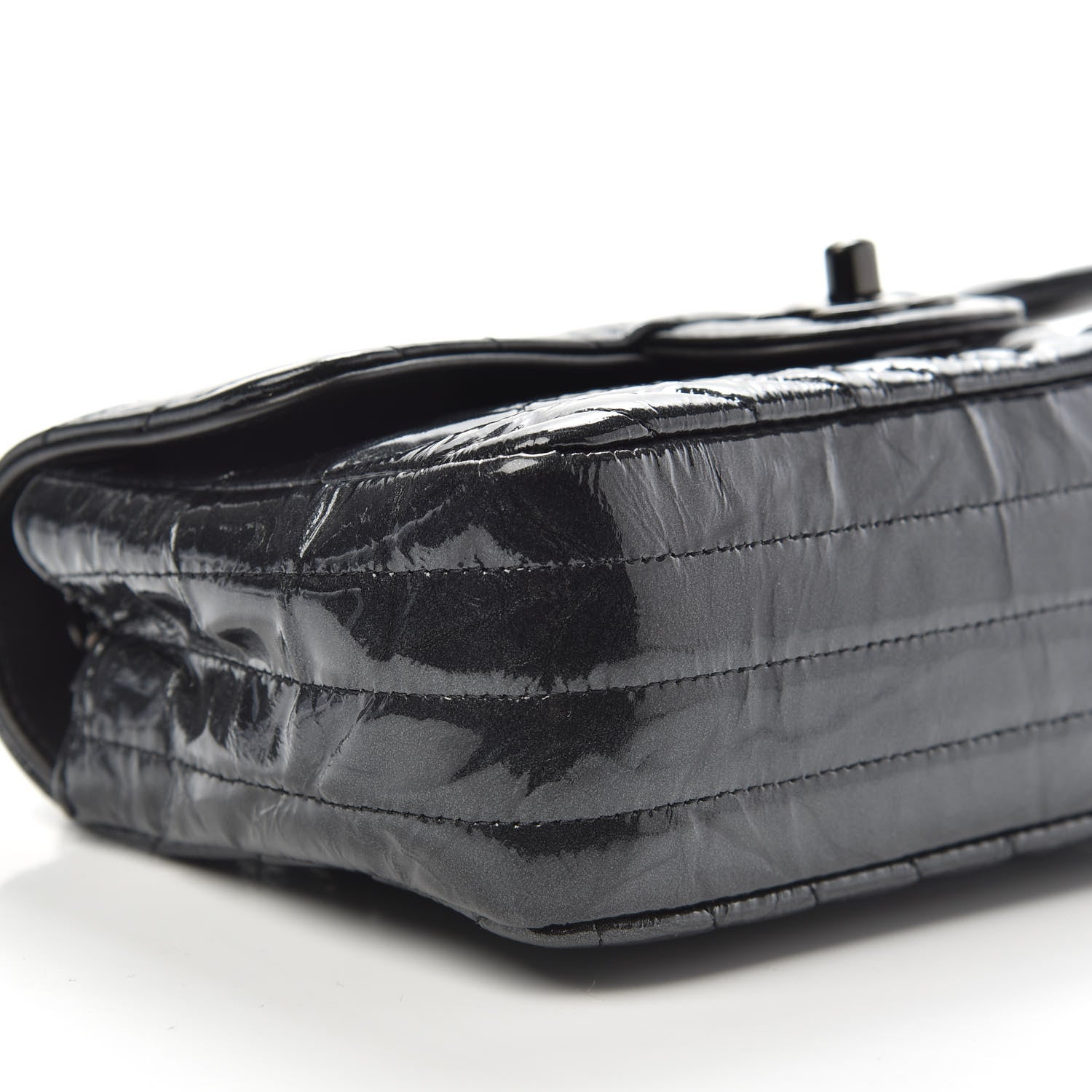 Chanel Patent Metallic Crumpled Calfskin Chevron Quilted Mini Rectangular Flap So Black 8 of 12