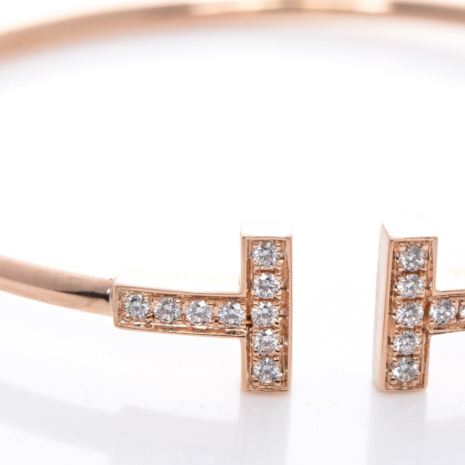 Tiffany 18K Rose Gold Diamond T Wire Bracelet 5 of 6