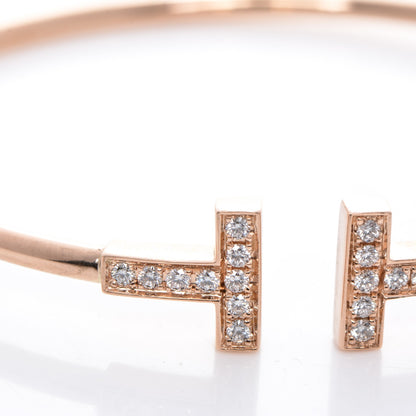 Tiffany 18K Rose Gold Diamond T Wire Bracelet 5 of 6
