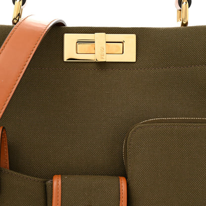 Fendi Canvas Calfskin Medium 3 Pocket Peekaboo Iconic Satchel Amazzonia Cuoio 7 of 10