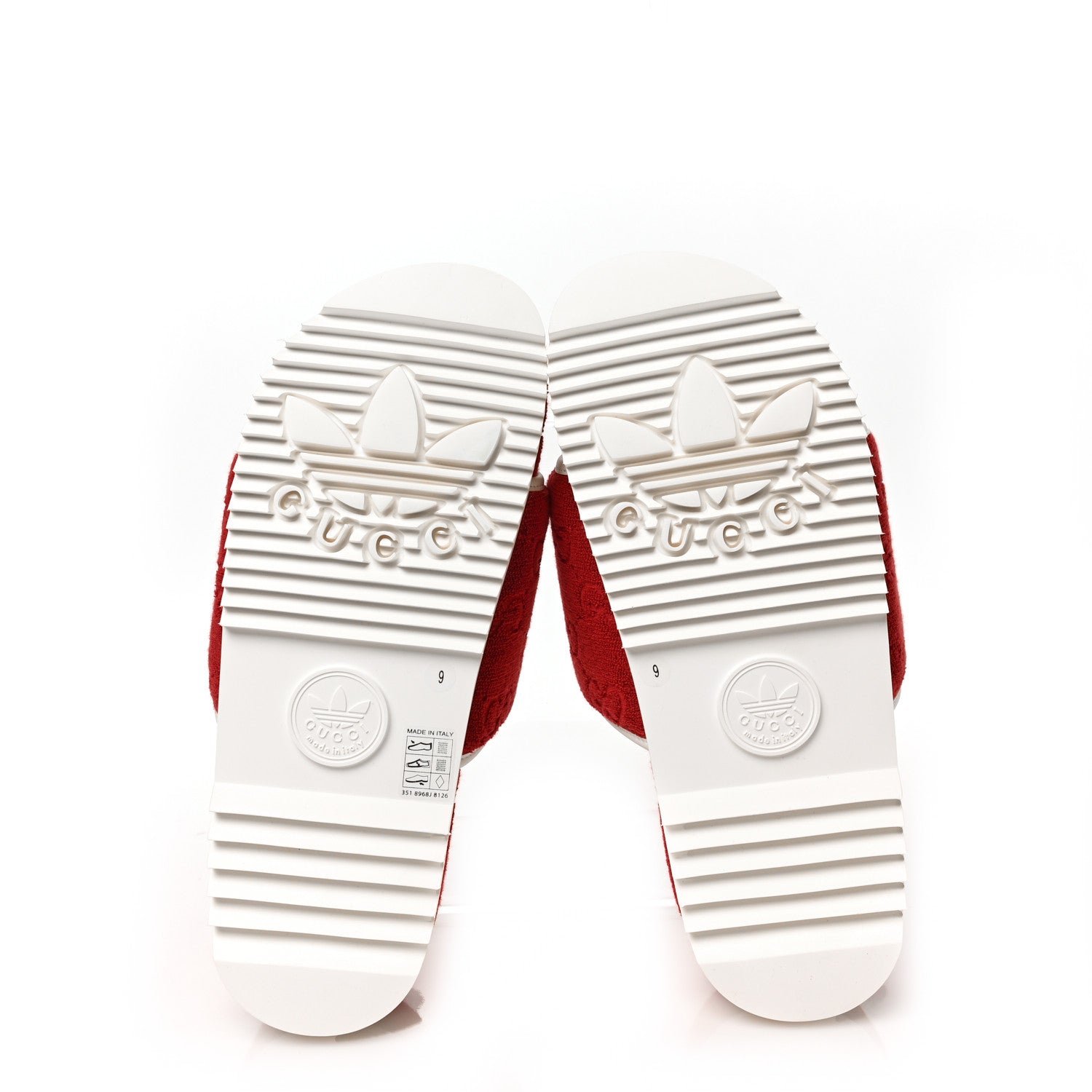 Gucci X ADIDAS Terry Cloth Trefoil GG Monogram Mens Platform Sandals 9 Maple Red Off White 5 of 8