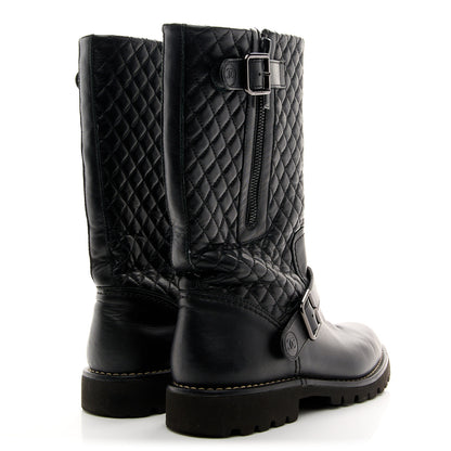 Chanel Calfskin Quilted Biker Boots 38.5 Black 5 of 8